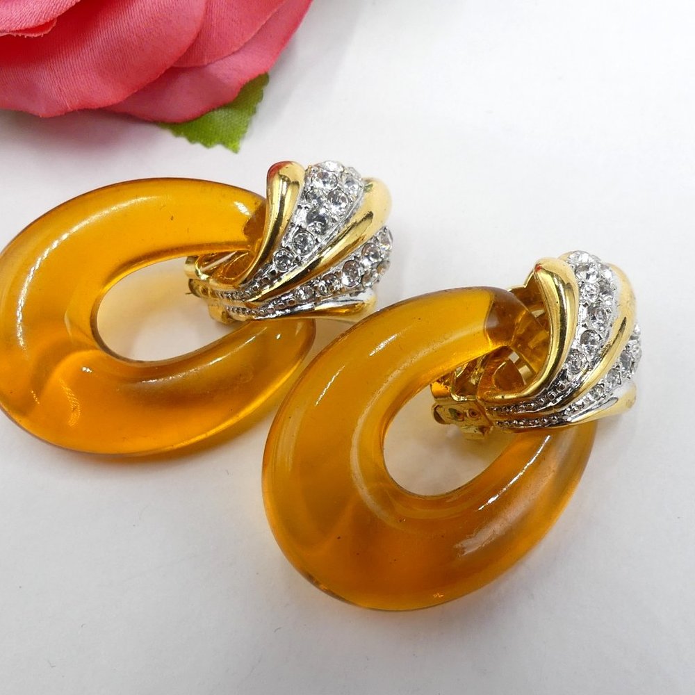 Vintage signed Joan Rivers gold tone rhinestones &
